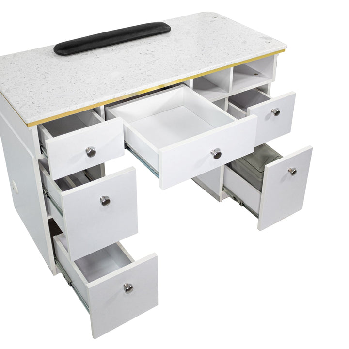 Naples Manicure Table with Marble Surface and Storage