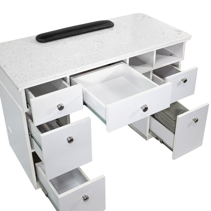 Naples Manicure Table with Marble Surface and Storage