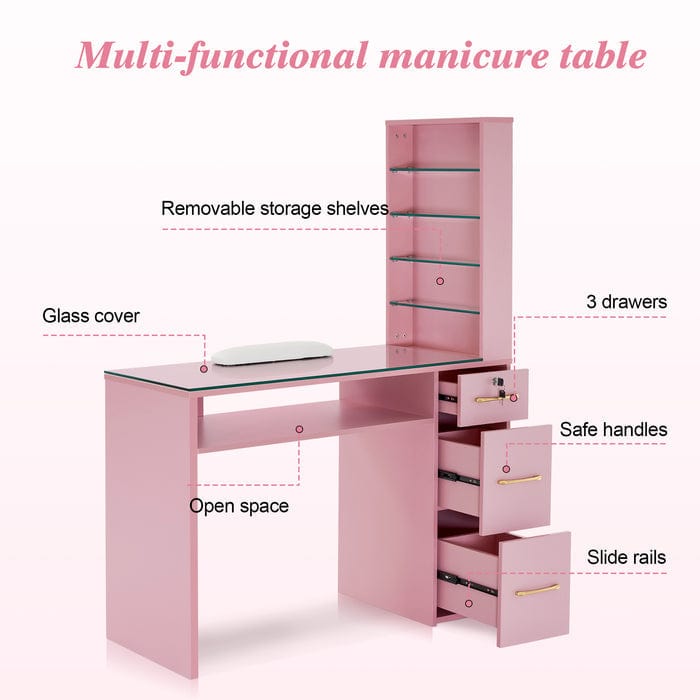 Bellavo Manicure Table with Drawers and Shelves