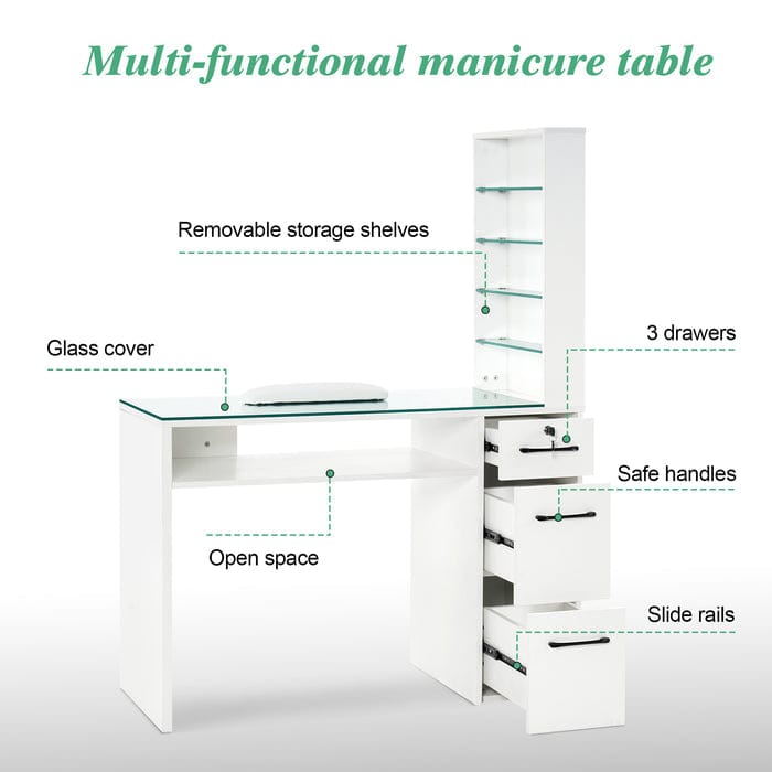 Bellavo Manicure Table with Drawers and Shelves